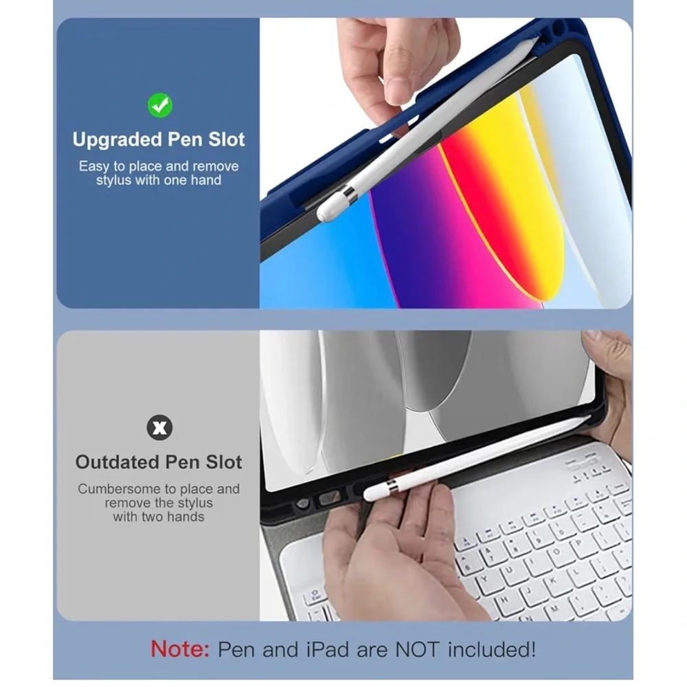 Hamile for iPad 11th 10th Generation Case with Keyboard - 7 Colors Backlit
